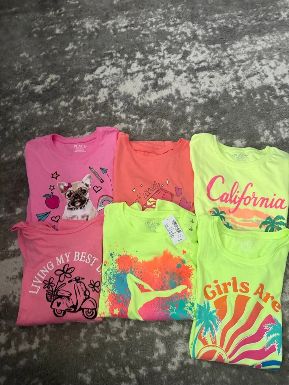 The Childrens Place & Old Navy Lot of 6 Neon T Shirts 10/12 Large